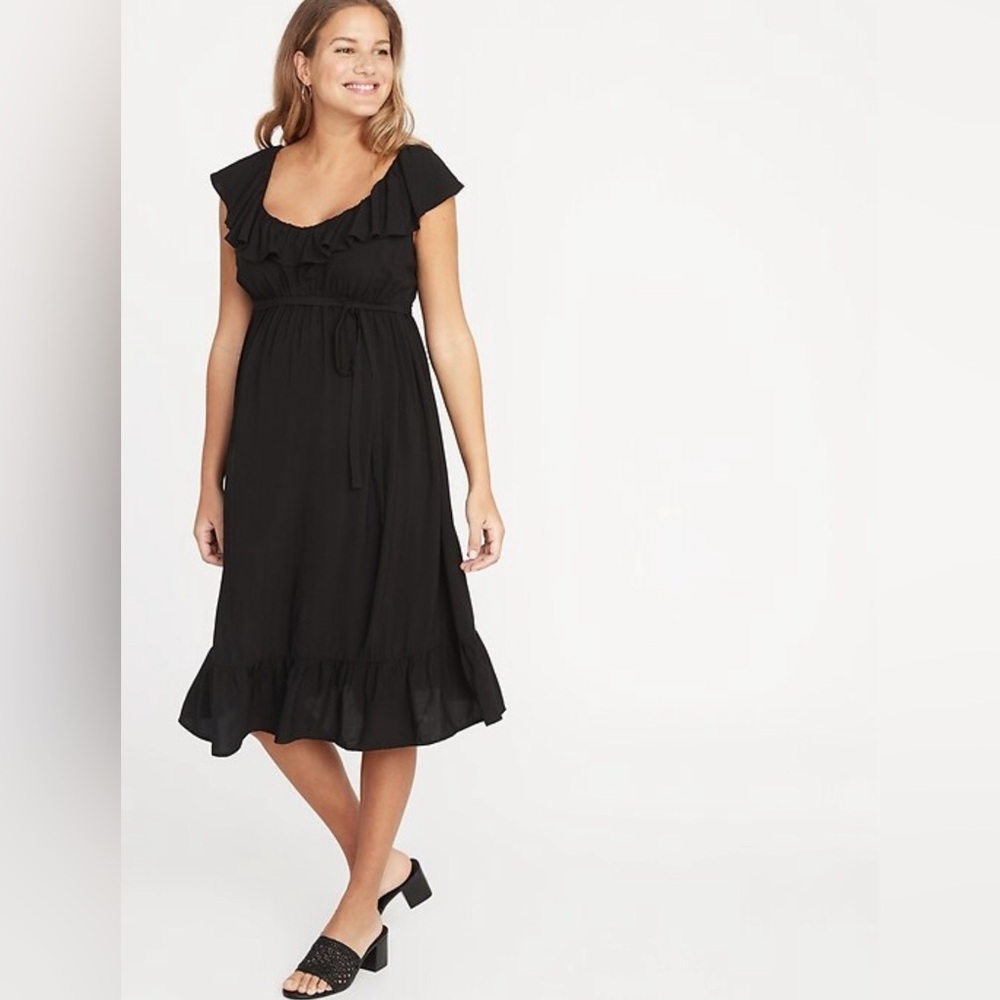 🤰 Old Navy Maternity Ruffled Waist-Defined Tie-Belt Dress – Size Small